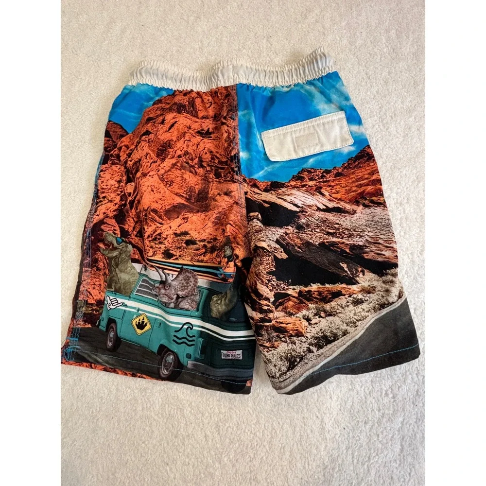 Wonder Nation‎ Boys Dinosaur Desert Van Graphic Swim Trunks Blue Orange Size M 8